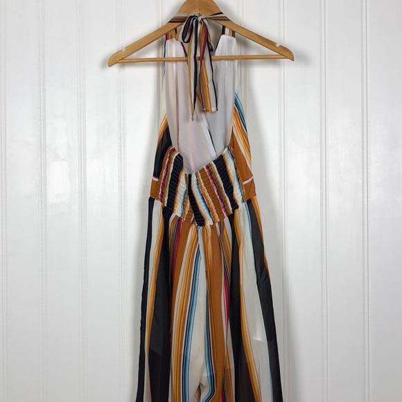 STRIPE PRINT HALTER OPEN BACK PALAZZO JUMPSUIT - Picture 7 of 8